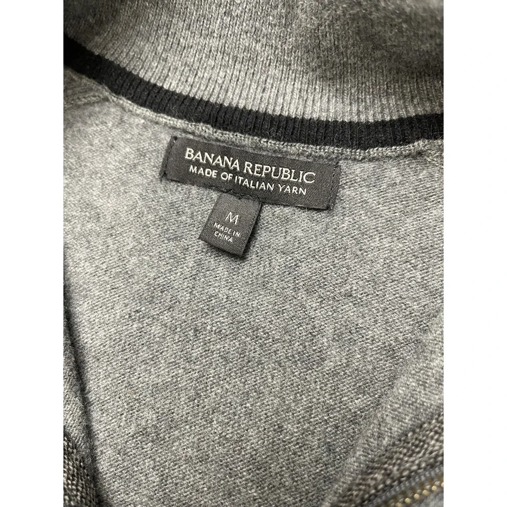 Banana Republic Mens Sweater Medium Gray 1/4 Zip Merino Wool Italian Minimal Lux